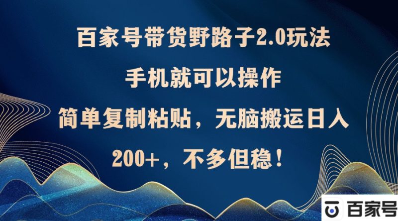 百家号带货野路子2.0玩法，手机就可以操作，简单复制粘贴，无脑搬运-衍希素材